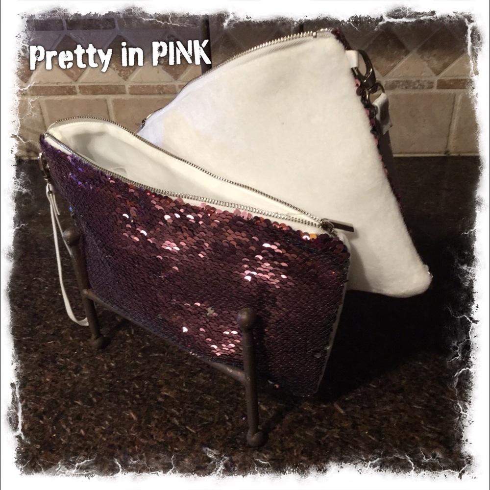 PINK sequin wristlet colors W 11” L-8”